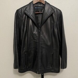 Women's Geunine Leather Jacket M Black Full Zip Capsule Old Money Heritage